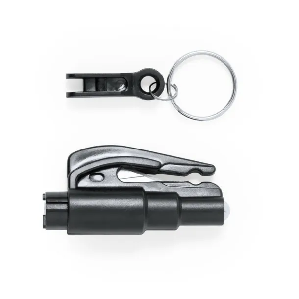  Keyring, seat belt cutter, safety hammer black