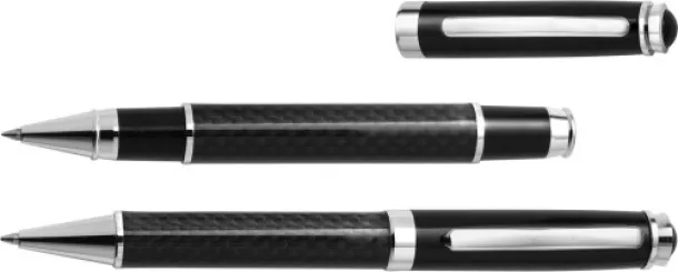 Ziva Carbon fibre and brass writing set Crna