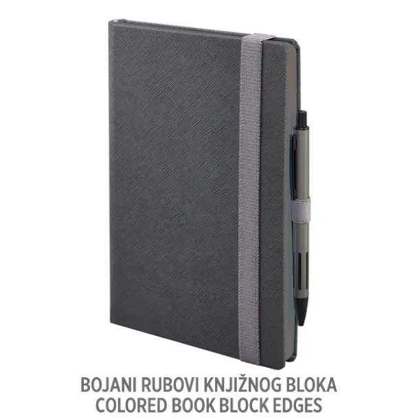 TEXTURE COLORE Notes sa elastičnom trakom i obojanim rubom knjižnog bloka, A5 Tamnosiva