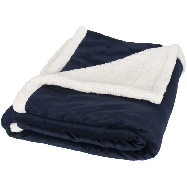Lauren sherpa fleece plaid blanket Navy Blue