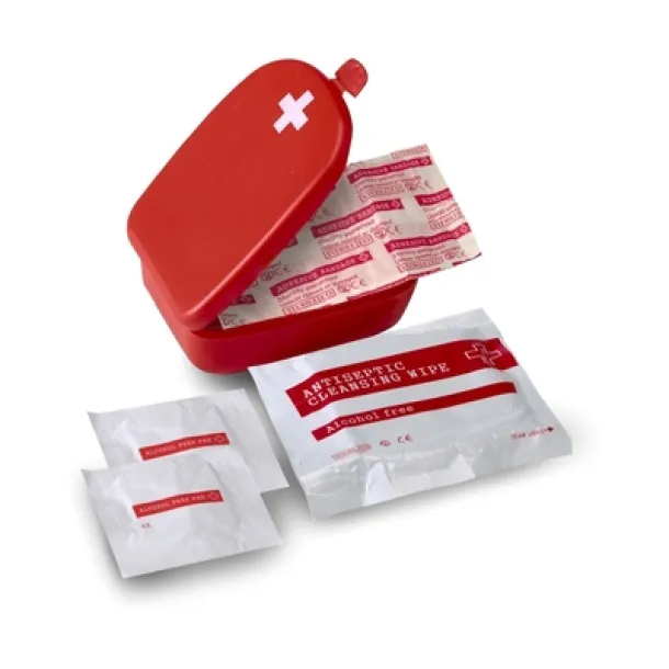  First aid kit in plastic case, 5 pcs red