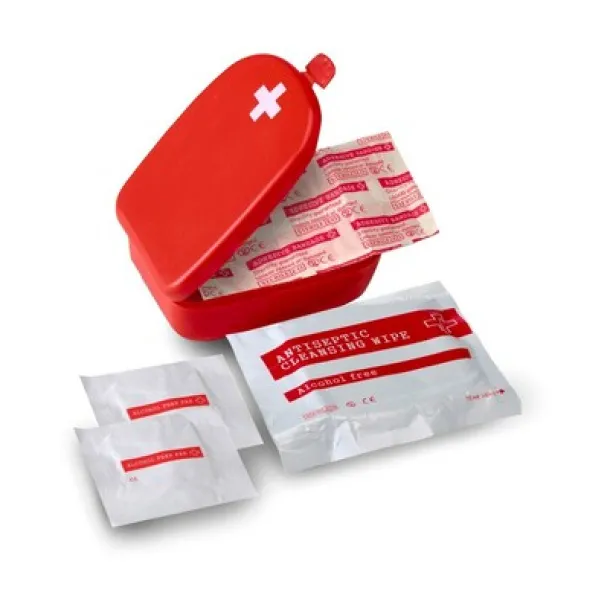  First aid kit in plastic case, 5 pcs Crvena