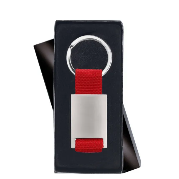 TECH Metal rectangular key ring Red