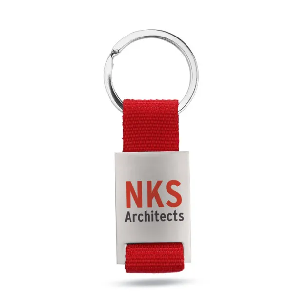 TECH Metal rectangular key ring Red