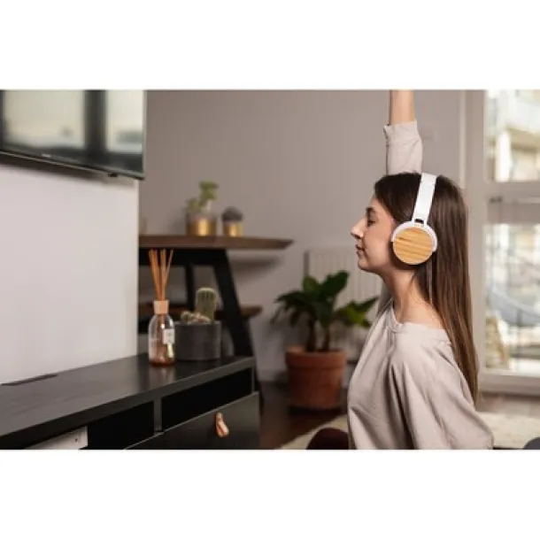  Foldable wireless headphones, bamboo details white