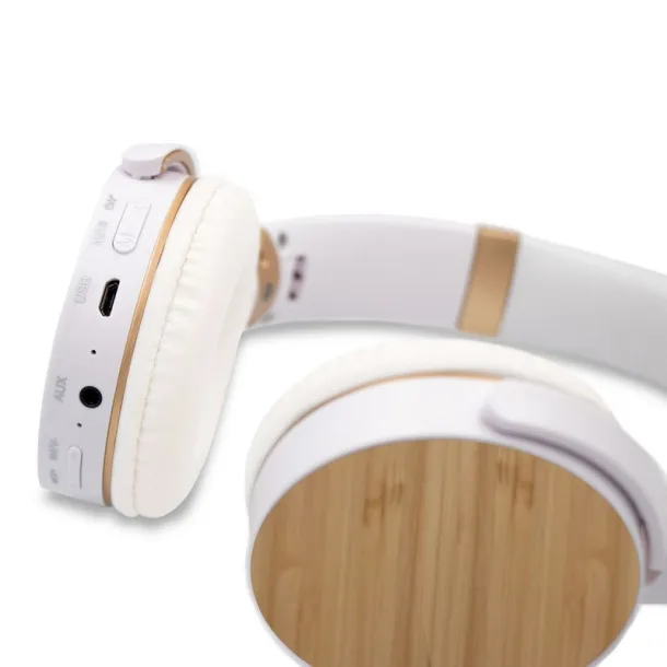  Foldable wireless headphones, bamboo details white