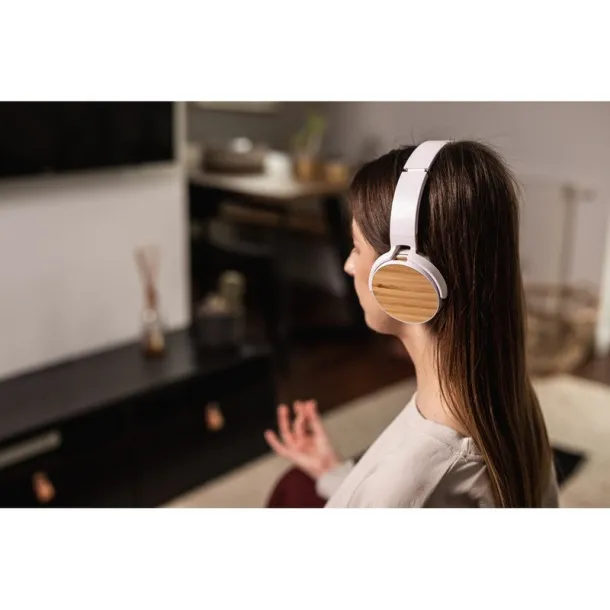  Foldable wireless headphones, bamboo details Bijela