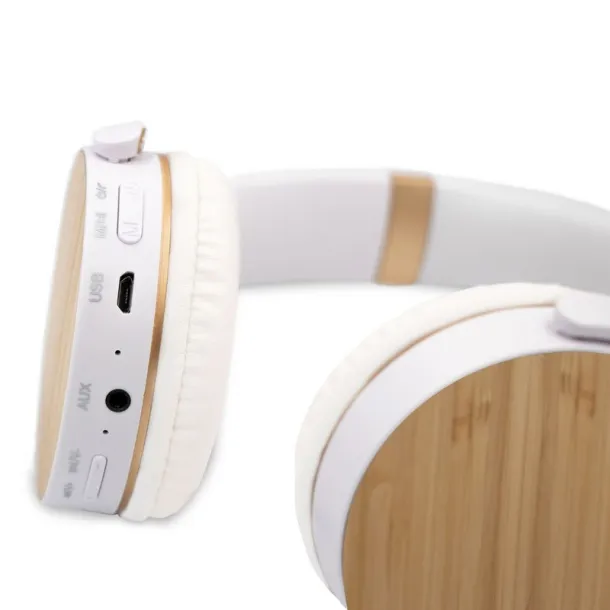  Foldable wireless headphones, bamboo details white