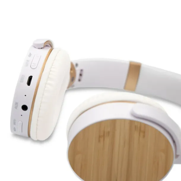  Foldable wireless headphones, bamboo details white