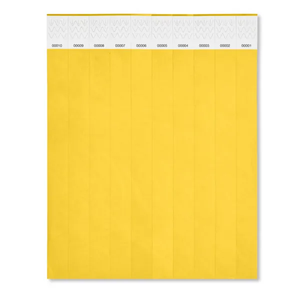 TYVEK One sheet of 10 wristbands Yellow