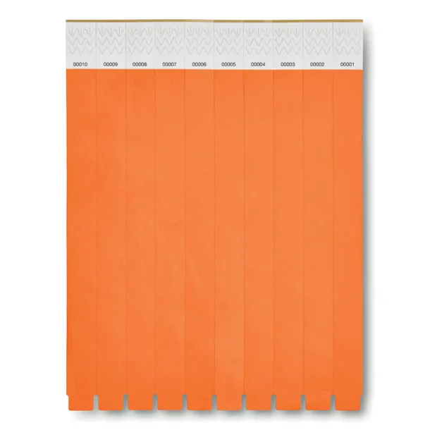 TYVEK One sheet of 10 wristbands Orange