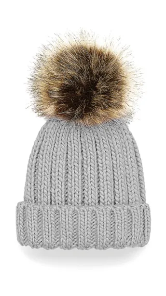  Infant/Junior Fur Pom Pom Chunky Beanie - Beechfield Light Grey