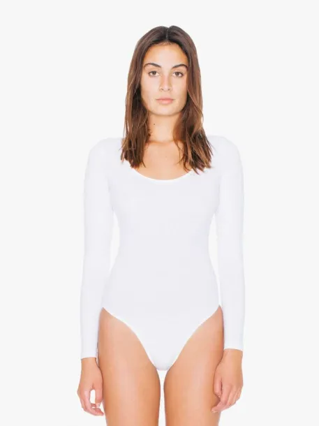  WOMEN'S COTTON SPANDEX L/S DOUBLE U-NECK BODYSUIT - American Apparel White