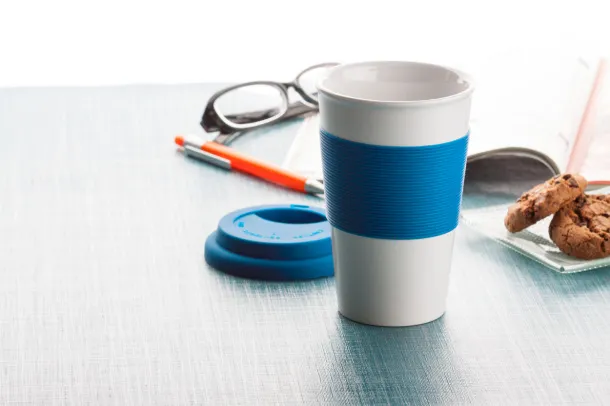 Soft Touch mug with silicone Blue White