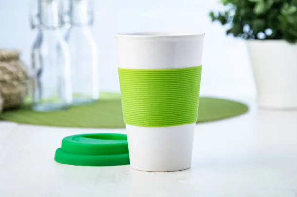 Soft Touch mug with silicone Lime green White