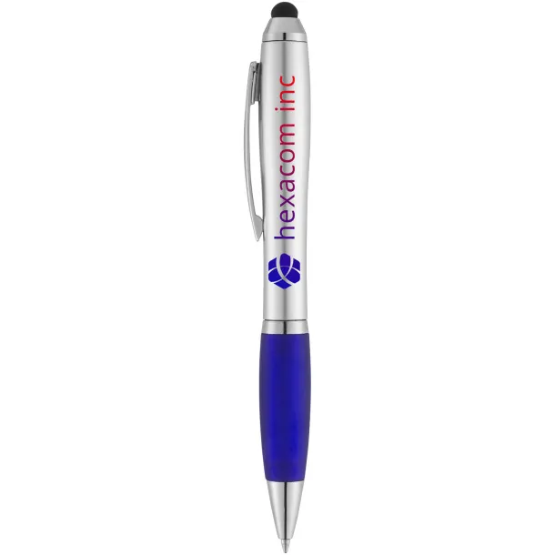 Nash stylus ballpoint with coloured grip - Unbranded Silver Blue