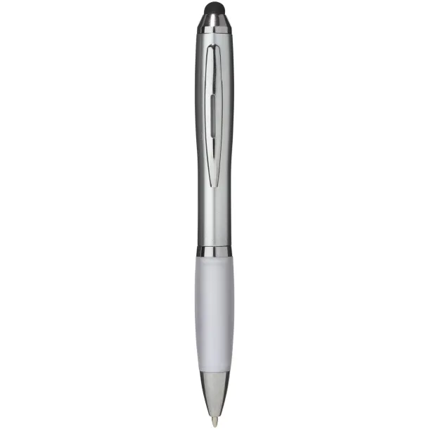 Nash stylus ballpoint with coloured grip - Unbranded Silver White