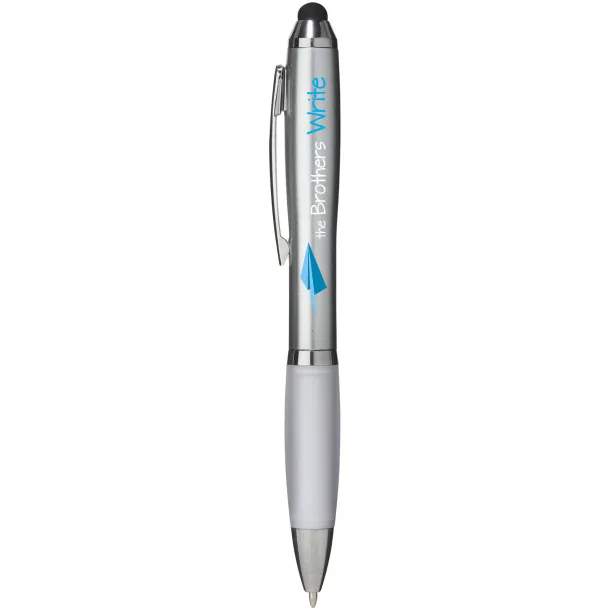 Nash stylus ballpoint with coloured grip - Unbranded Silver White