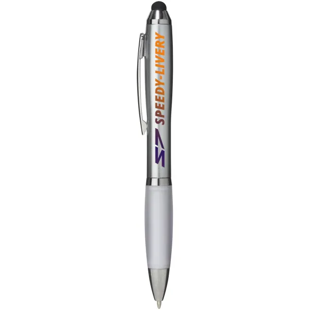 Nash stylus ballpoint with coloured grip - Unbranded Silver White