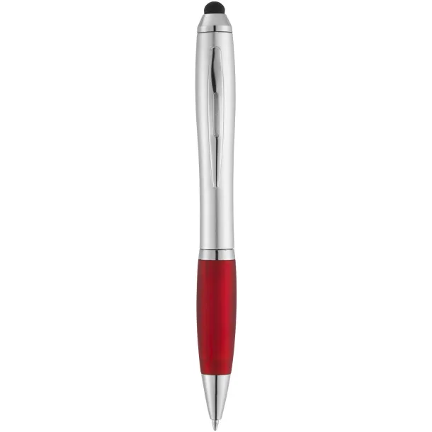 Nash stylus ballpoint with coloured grip - Unbranded Silver Red