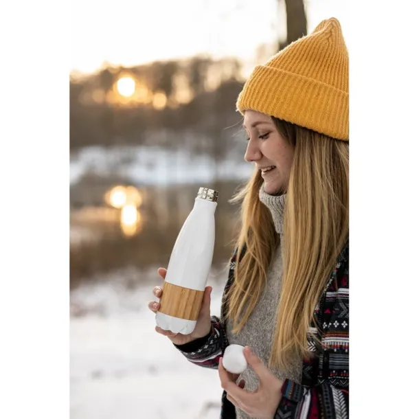  Thermo bottle 500 ml with bamboo detail Bijela