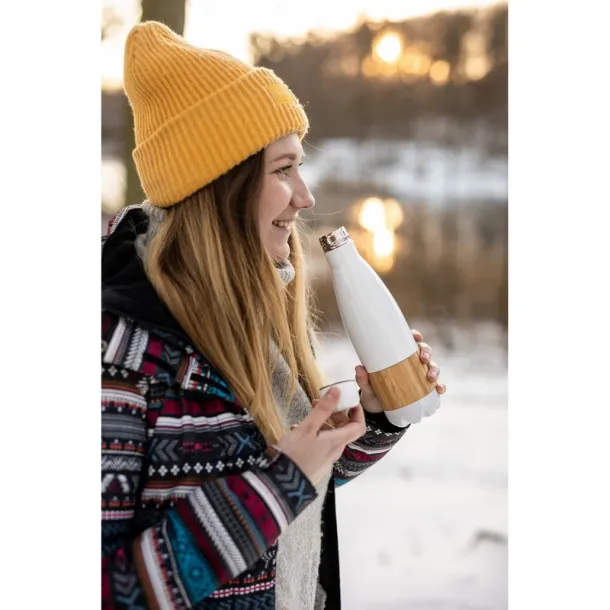  Thermo bottle 500 ml with bamboo detail Bijela