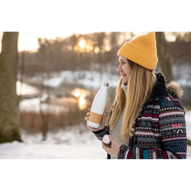  Thermo bottle 500 ml with bamboo detail Bijela