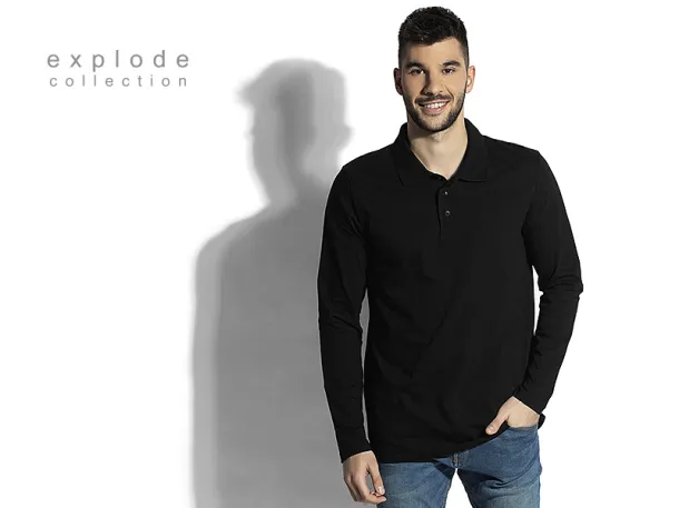 UNO LSL Single jersey polo majica dugih rukava, 180 g/m2 - EXPLODE Crna