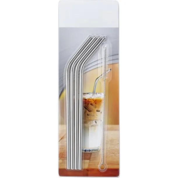  Stainless steel drinking straw set silver