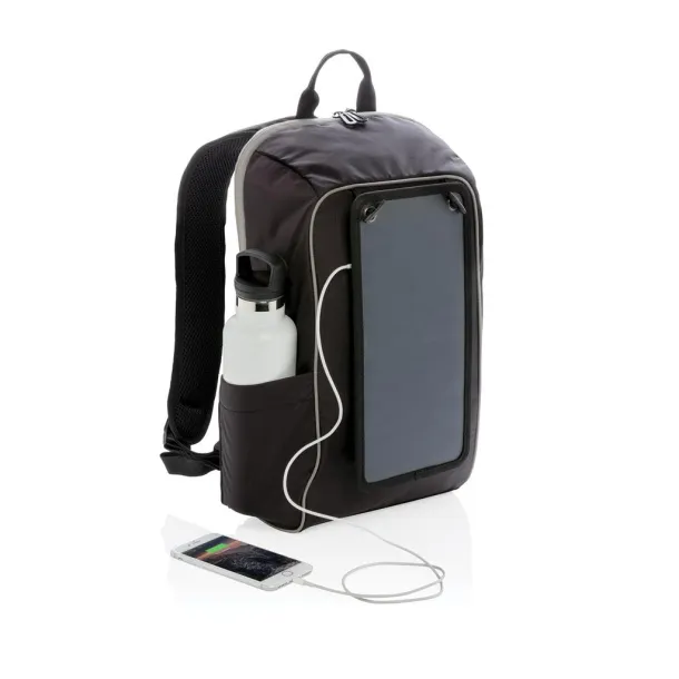  Solar panel power hiking backpack PVC free Black Grey