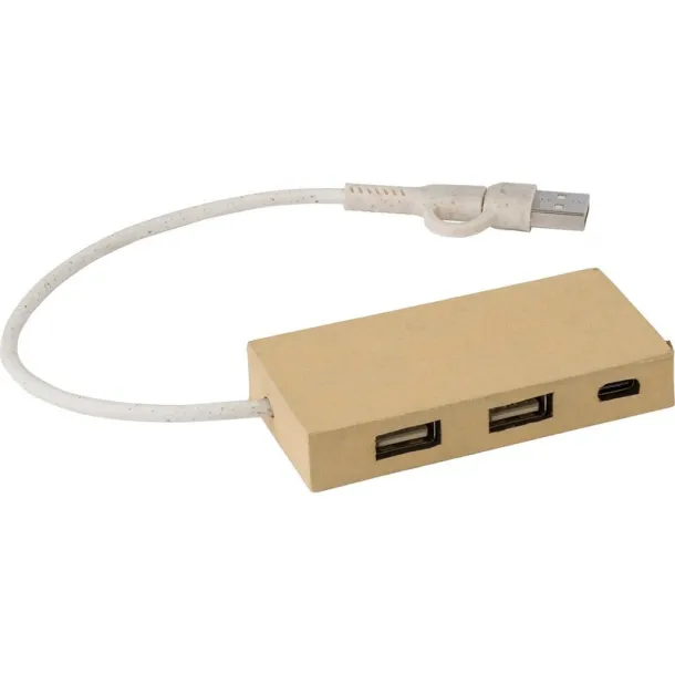  USB 2.0 hub made of recycled paper brown