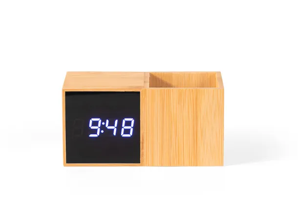 GRID LCD clock with pen holder Cream Bež