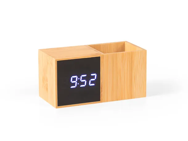 GRID LCD clock with pen holder Cream Bež