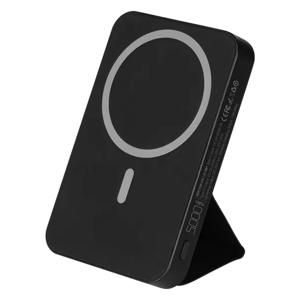 VEKTOR PD Magnetna prijenosna baterija s bežičnim punjačem - ​​15 W, 5 000 mAh Crna