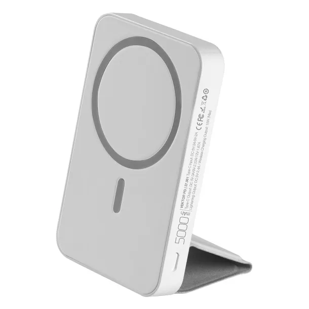 VEKTOR PD Powerbank with magnet, 5.000 mAh and wireless charger 15W White