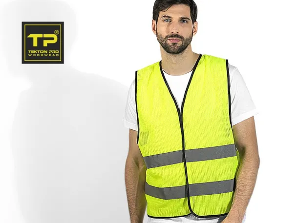 GLOW MESH fluorescent safety vest with reflective tapes - TEKTON PRO Neon yellow