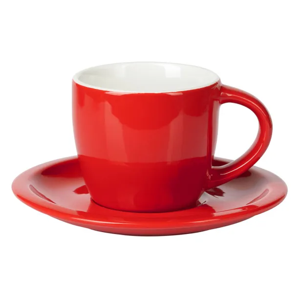 MOMENTO C Fine stoneware cappuccino cup and saucer Red