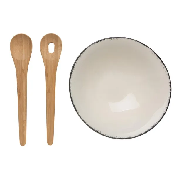 Ukiyo Ukiyo salad bowl with bamboo salad server - Ukiyo White Black