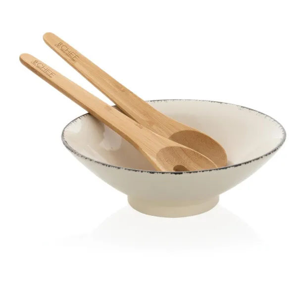 Ukiyo Ukiyo salad bowl with bamboo salad server - Ukiyo White Black