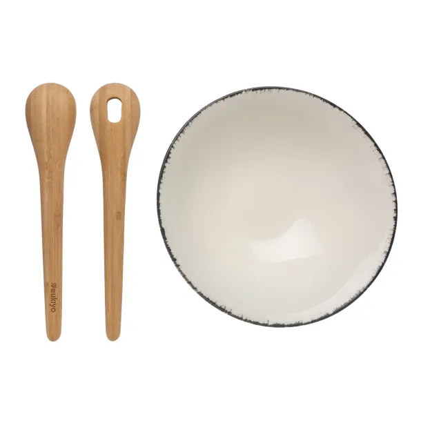 Ukiyo Ukiyo salad bowl with bamboo salad server - Ukiyo White Black