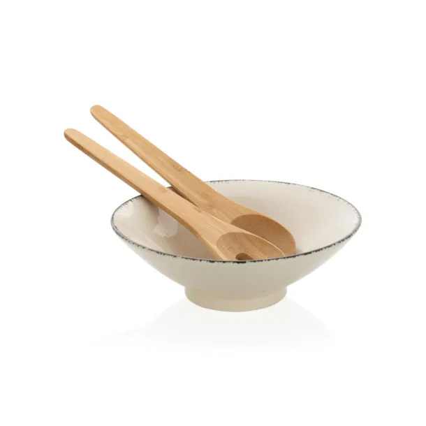 Ukiyo Ukiyo salad bowl with bamboo salad server - Ukiyo White Black