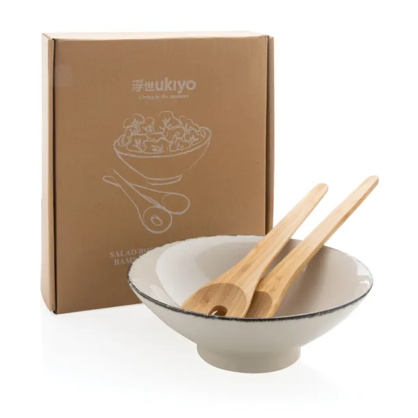 Ukiyo Ukiyo salad bowl with bamboo salad server - Ukiyo White Black