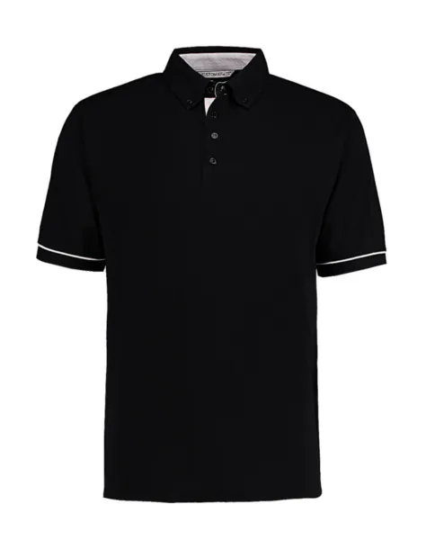  Classic Fit Button Down Contrast Polo Shirt - Kustom Kit Black Bijela