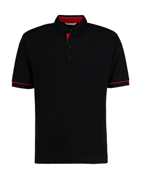  Classic Fit Button Down Contrast Polo Shirt - Kustom Kit Black Crvena