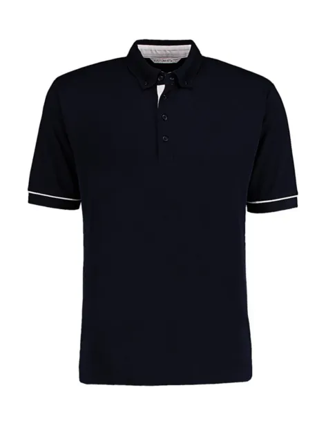  Classic Fit Button Down Contrast Polo Shirt - Kustom Kit Navy Bijela