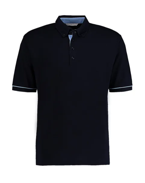  Classic Fit Button Down Contrast Polo Shirt - Kustom Kit Navy Svijelo plava