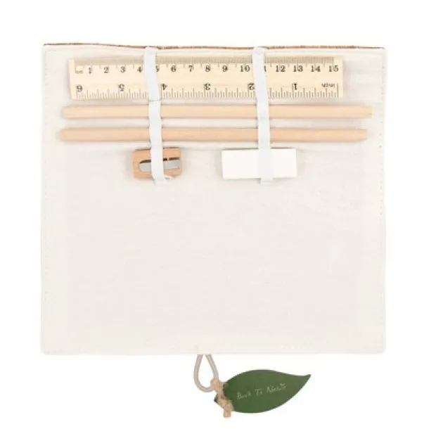  School set in cork pouch, pencil case wood