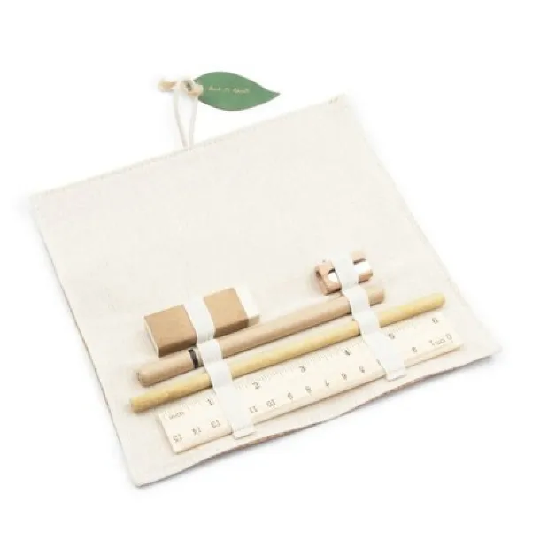  School set in cork pouch, pencil case wood