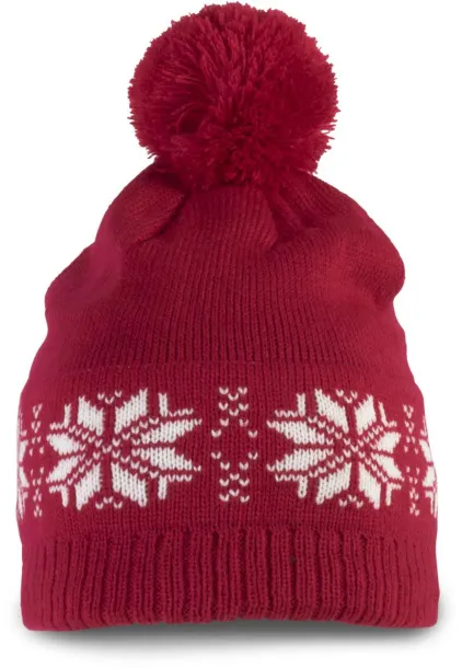  FAIR ISLE KNIT BEANIE - K-UP Cherry Red