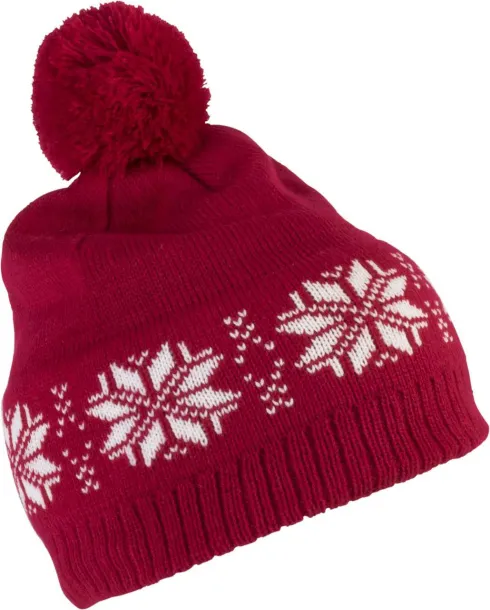  FAIR ISLE KNIT BEANIE - K-UP Cherry Red